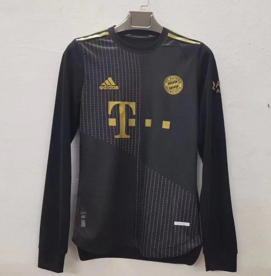 2021/22 Bayern Munich Long Sleeve Away Black Soccer Jersey Shirt Player Version